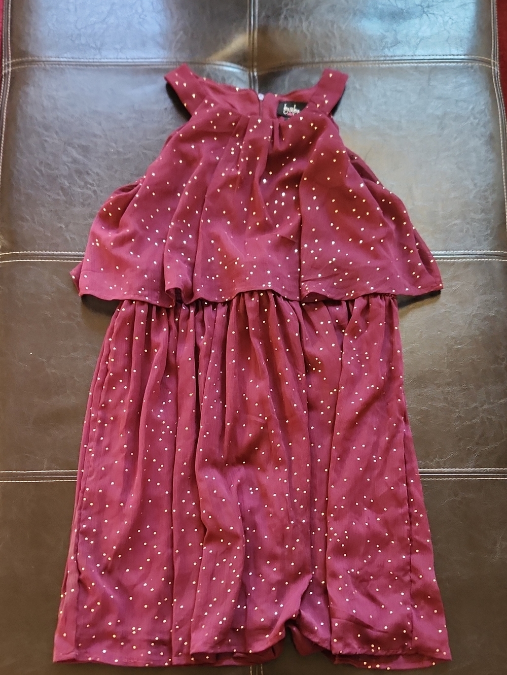by & by Burgundy Polka Dot Sparkle Girls' Formal Dress